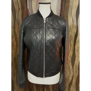 Zara Basic black quilted leather bomber jacket. Size L.